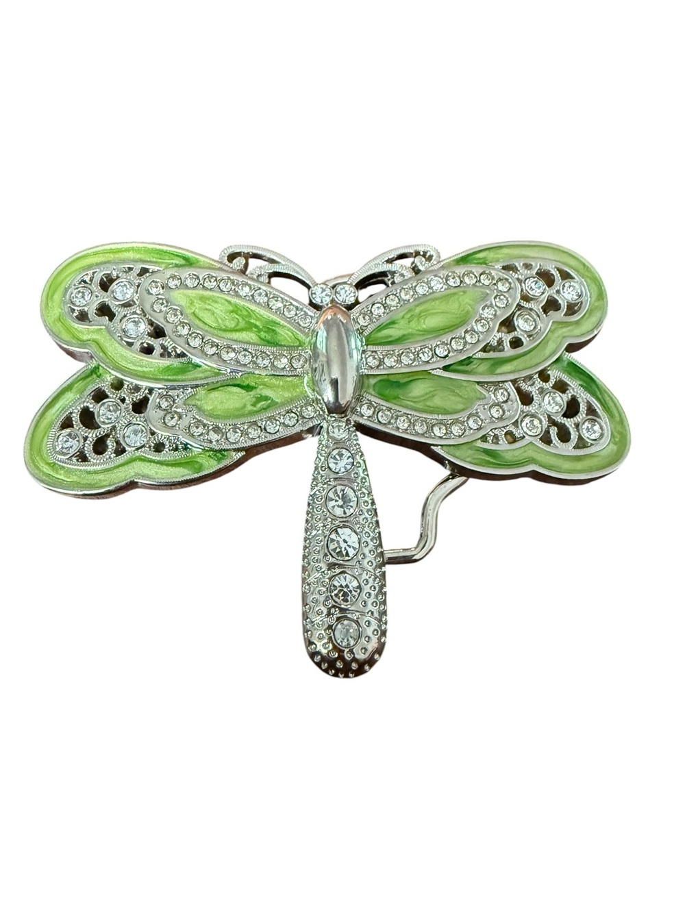 Vintage Y2K Dragonfly Crystal Embellished Belt Buckle Silver Tone & Light Green